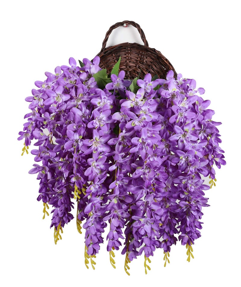 Duovlo Silk Wisteria Flower Artificial 2.13 Feet Hanging Wisteria Vine Fake Flower Bush String Home Party Wedding Decoration,Pack of 4 (Purple) - Image 2